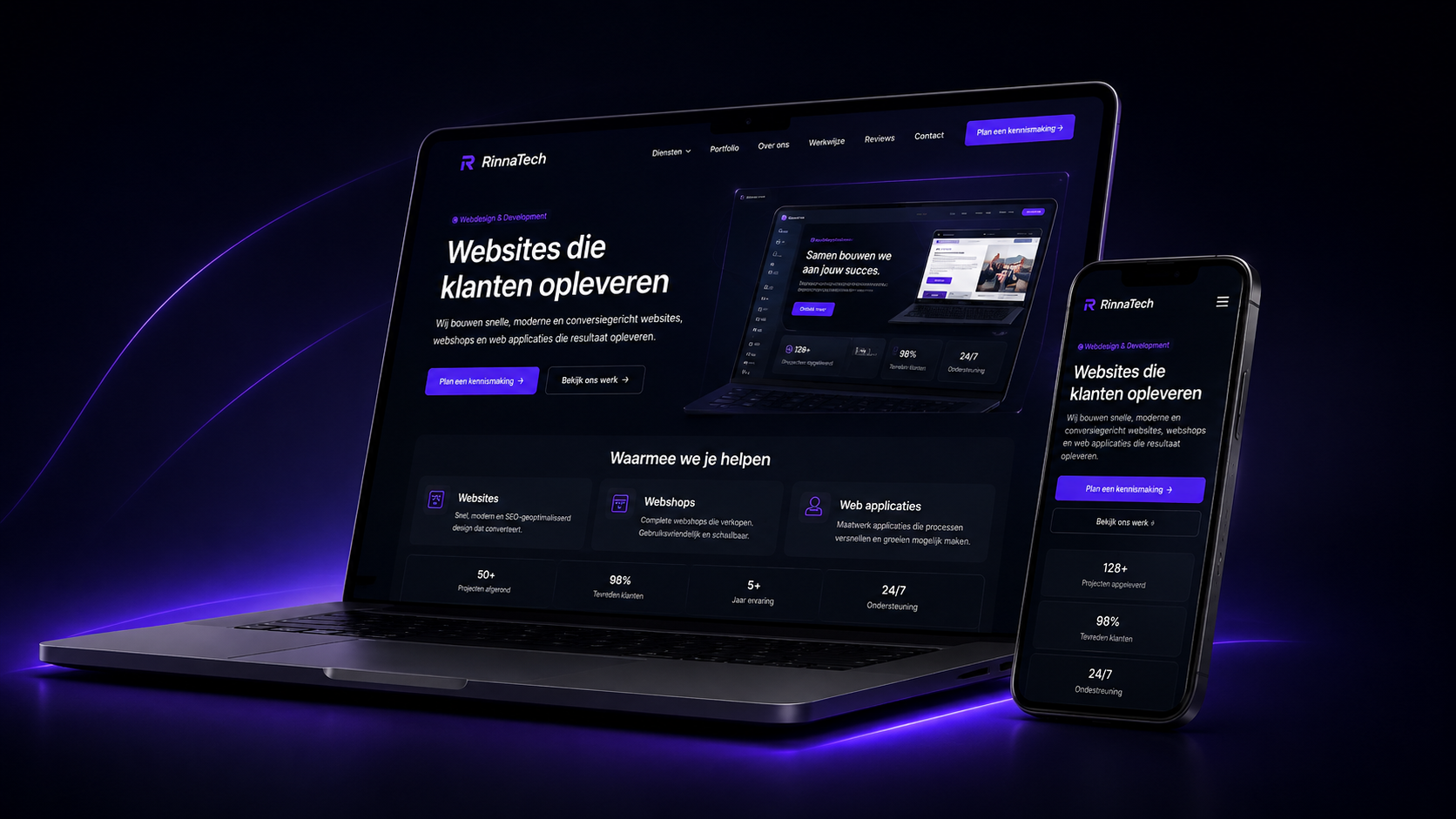 Voorbeelden van professionele websites op laptop en mobiel